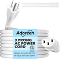 Adoreen 2 Ft Computer TV Replacement Power Cord White, 18AWG 3-Prong AC Universal Power Supply Cable NEMA 5-15P to IEC 320 C13 for Printer, PC, Monitor TV LCD, ETL+Ties