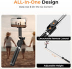 Sensyne Selfie Stick for Phone, Extendable Travel Tripod with Detachable Remote for Photography, Selfies, Compatible with All Cell Phones, Black