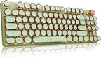 EWEADN V20 Green Typewriter Keyboard,87 Keys Backlit Typewriter Style Mechanical Keyboards, Media Control Knob, Wired/BT5.0/2.4G Typewriter Style Computer Keyboards Pink Switch for Windows/Mac/PC