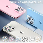 LucBuy 3PCS Sparkling Camera Lens Protector for iPhone 12 Pro, Full Clear Acrylic Cover with Shiny Colorful Glitter Designed Decoration Back Camera Protector