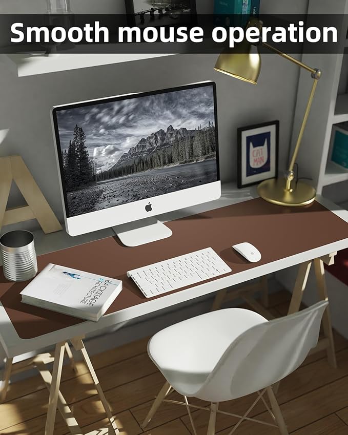 Non-Slip Desk mat,PULeather Desk Pad Protector, Office Desk Mat, Large Mouse Pad,Desk Blotter, Laptop Desk Pad, Waterproof Desk Writing Pad for Office and Home (Brown, 40" x 17")