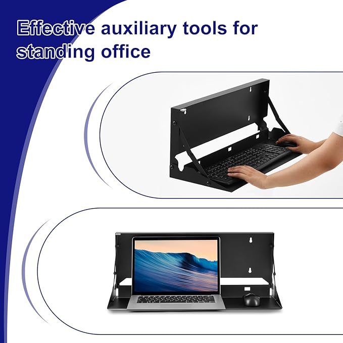 1 Pcs 24 Inch Keyboard Wall Mount Foldable Fits Standard Computer Keyboard Mouse Stand Tray Organizer for Small Offices Apartments, Easy Installation with 4 Screws (Black)