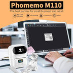 Phomemo M110 Label Makers - Portable Bluetooth Thermal Label Maker Machine,Label Printer for Barcode, Clothing, Jewelry, Retail, Mailing, for Android & iOS, with 1Pack 40×30mm Label, White