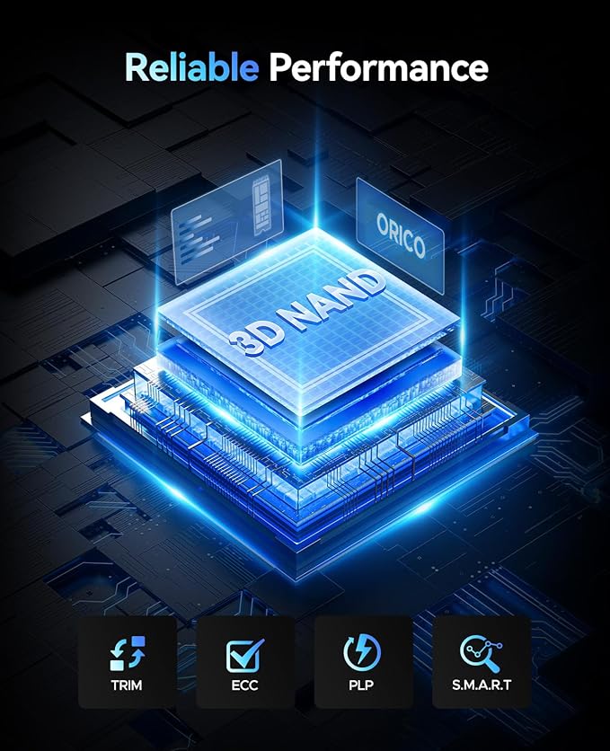 ORICO 1TB M.2 NVMe SSD, PCIe Gen3x4 M2 2280 SSD, Up to 3100MB/s Read & 1900MB/s Write, 3D NAND Flash Internal Solid State Drive with SLC Cache, Compatible with Laptops PC Desktops-e3500