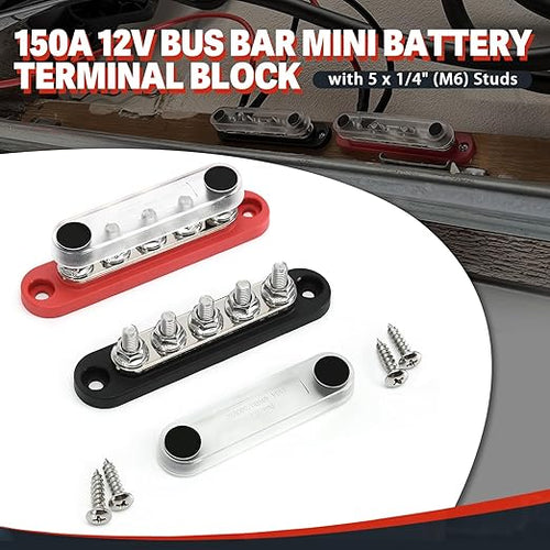 150A 12V Power Distribution Block with 5 x 1/4" (M6) Studs Max 150A 48V DC 300V AC for Automotive Car Marine Truck Boat