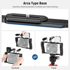 NEEWER Universal Camera Cage with Top Handle & Cold Shoe Monitor Mount, Arca Type Camera Gimbal Stabilizer Video Rig, Dual Handgrips & 3/8" for ARRI Compatible with SmallRig Accessories, CA016T+MA006