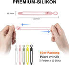 Nearockle 50Pcs Silicone Cable Ties Cord Organizer for Bundling Earphone, Phone Charger, Computer Cords, Reusable Cable Ties Wire Organizer in Home,Office,Kitchen,School (5 Colors)