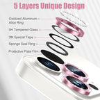 AGVEE 3+3 6 Pack for iPhone 15 Pro 6.1" / 15 Pro Max 6.7" Camera Lens Cover Protector, Bling Diamond & Bling Glitter Metal Ring 9H Tempered HD Glass Camera Cover Protector Film, Bling-Pink