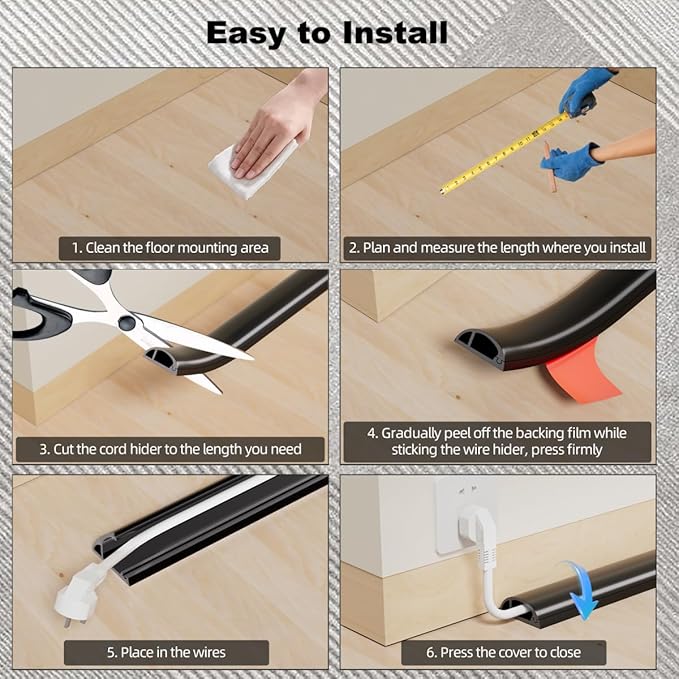 6FT Side-Open Extension Cord Covers for Wires on Floor,Silicone Power Cable Protector Cord Hider Management Strip,Hide Electric Wire on Carpet,Chord Runner Protective Safety Wiremold,Brown