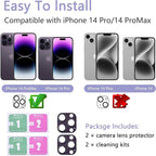 2 Pack Camera Lens Protector for iPhone 14 Pro/14 Pro Max,[Not Easy to Breakn ] AR Tempered Glass Strong Adsorption Metal Camera Cover Screen-Dark Purple
