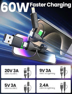 Coiled USB-C and Lightning Cable 2-in-1, 3FT iPhone 17 16 Car Charger Cord, 60W Fast Charging Cable for iPhone 15, Samsung Galaxy Supports Apple CarPlay & Android Auto (Black)