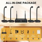 4-Channel Wireless Conference Microphone System, UHF Compact Cordless Mic Set w/ 4x10 Frequencies, 200ft Range, 4 Gooseneck Mics for Lecture, Church, Conference, Public Speaking (MWM-41-4G)