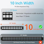12 Port Mini Blank Keystone Patch Panel With Snap-in Design (4 Pack), Cat6 Network 1U 10 Inch Rack Mount Ethernet (for Slim Keystone Only)