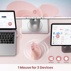 seenda Ergonomic Mouse Rechargeable, USB+Dual Bluetooth, MOU-302 Vertical Wireless Mouse with Volume Knob, Quiet Clicks, Multi-Device Cordless Mice Compatible for Windows, PC, Laptop, Mac OS, Pink