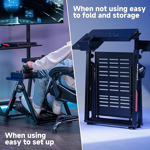 GTPLAYER Flight Racing Simulation Stand Foldable Gaming Stand Compatible with Logitech/Thrustmaster/PXN Gaming Devices Adjustable Stable Simulator Cockpit Stand, Electronic Device Not Included, Black