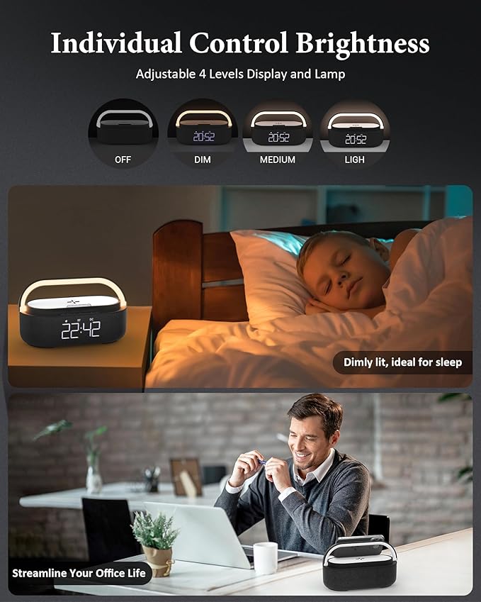 COLSUR Bluetooth Speaker with Wireless Charger, FM Radio, Dimmable LED Night Light, Stereo Sound Dual Wireless Speakers, 2500mAh Portable Speaker for Home Decoration, Bedroom, Office, Gift
