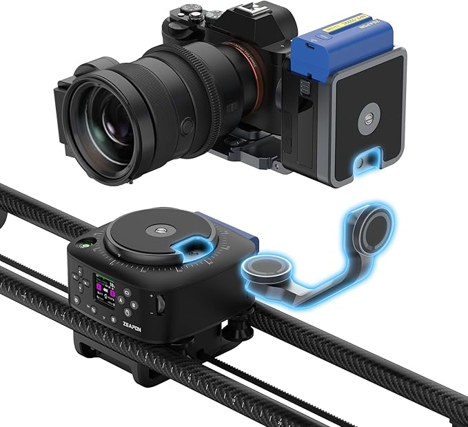 Zeapon AXIS 80 (2-axis) Multi-axis Motorized Camera Slider, 31''/80cm DSLR Dolly Carbon Fiber Electric Track, LCD Screen APP Control, Pan Head for 360° Panoramic Time-Lapse Follow Focus
