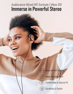 Vibes 201M Wired Earbuds in-Ear Headphones with Mic, Noise Cancelling Bass Driven HiFi Earphones, Tangle-Free Braided Cord, Carry Case, Ear Buds Tips, 3.5mm Jack, Secure Fit (Clear Brown)