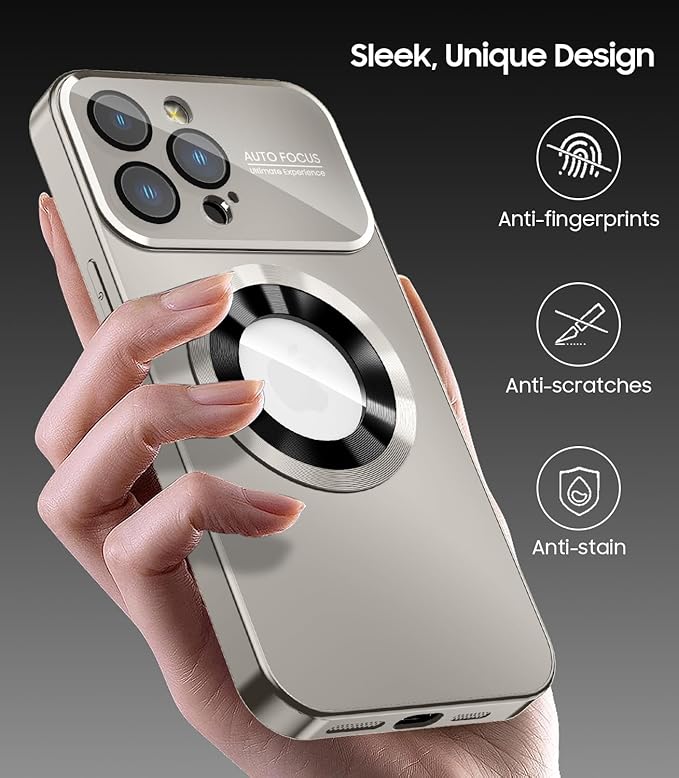 Magnetic for iPhone 14 Pro Max Case, Compatible with MagSafe, Built-in Camera Lens Protector, Logo View, Military Grade Drop Proof Phone Case Cover, Titanium Gray