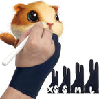 AKX Artist Glove, Palm Rejection Drawing Glove for Graphic Tablet, iPad - Smudge Guard, 2-Finger, Good for Left and Right Hand (Black, Xsmall, 2 Pack)