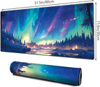 Galdas Gaming Mouse Pad XXL XL Large Long Extended Big Mousepad Non-Slip Rubber Keyboard Mouse Pad with Stitched Edges for Laptop Home Office (31.5x11.8x0.08 Inch) … (Aurora)