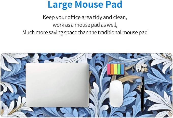 Gaming Mouse Pad, Large Non-Slip Rubber Base Mousepad, Keyboard Mouse Mat, Desk Pad with Stitched Edges, 31.5x11.8inch, Morris Leaves
