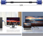 PASOW VGA to VGA Monitor Cable HD15 Male to Male for TV Computer Projector (50 Feet)