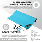 MWRF Source ESD Mat Kit with Wrist Strap and Grounding Cord (20 Inches x 24 Inches x 0.12 Inch, Blue)