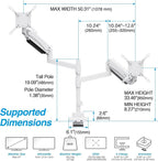 AVLT Dual 57 Inch Heavy Duty Stacking Monitor Arm Pole Top Mount With USB-C USB-A Ports-White, Height Adjustable, Easy Install Top C-Clamp/Grommet With Reinforcement Plates, VESA Compatible 200/100/75