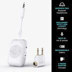 MEE audio Connect Air Pro Bluetooth Wireless Audio Transmitter & Receiver for AirPods or Bluetooth Headphones, 2-in-1 Adapter with Detachable Cable 3.5mm Aux Audio Jack for Airplanes, Auto, Gym, White