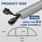 Floor Cord Cover for Wires on Floor Self Adhesive Cord Hider Floor Cable Management Wire Covers for Cords Protector Prevent Cable Trips Cord Cavity W 0.59" x H 0.31", Gray, 10Ft