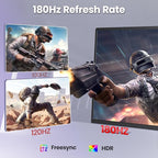 2K 180Hz Portable Monitor,23.8" 2560x1440 QHD 120% SRGB IPS FreeSync Gaming Moniter USB-C HDMI Large Work Home Office Second Monitor VESA Mountable, Adjustable Tilt & Height for Laptop, PS4,Xbox