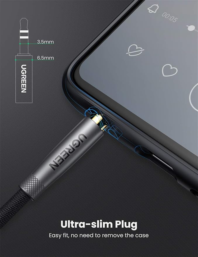 UGREEN 3.5mm Audio Cable Nylon Braided Aux Cord Male to Male Stereo Hi-Fi Sound for Headphones Car Home Stereos Speakers Tablets Compatible with iPhone iPad iPod Echo More 1.5FT