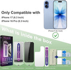 Privacy Screen Protector for iPhone 17, iPhone 16 Pro 6.3-Inch, Auto Dust Removal, 9H Tempered Glass, Full Cover, Anti-Fingerprint, Easy Installation,2 Pack