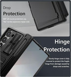 Vihibii for Samsung Galaxy Z Fold 6 Case with S Pen Holder & Card Holder & Slide Camera Cover & Screen Protector & Hinge Protection, Heavy Duty Rugged Wallet Phone Case for Galaxy Z Fold 6, Black