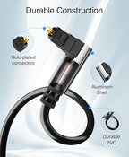 BlueRigger Optical Audio Toslink Cable - 10FT (90 Degrees Optical Cable for Soundbar, 360 Degree Rotatable Right Angle, S/PDIF Digital Toslink) - Fiber Optic Compatible with HDTV, Game Console, DVR