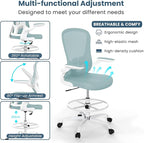 Drafting Chair, Tall Office Chair with Flip-up Armrests Executive Ergonomic Computer Standing Desk Chair, Office Drafting Chair with Lumbar Support and Adjustable Footrest Ring