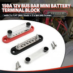 150A 12V Power Distribution Block with 2 x 1/4" (M6) Studs + 5 x M4 (#8) Screws Max 150A 48V DC 300V AC for Automotive Car Marine Truck Boat