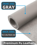 Leather Desk Pad Protector, Large Office Mat & Mouse Pad, Non-Slip Laptop Desk Blotter, Waterproof Writing Pad (Light Grey, 48" x 24")