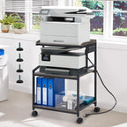 Lauren&Harold 34'' Printer Stand with Power Outlets & USB Ports, 3-Tier Adjustable Rolling Cart, Heavy Duty 150LBS Storage Table with Wheels for Office, Kitchen, Living Room, Grey/Black