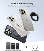 Magnetic Phone Grip, Removable Loop Grip with Soft Finger Strap, Silicone Phone Ring Holder for Back of Phone for iPhone 16/15/14/13/12 Pro Max/Plus, Black
