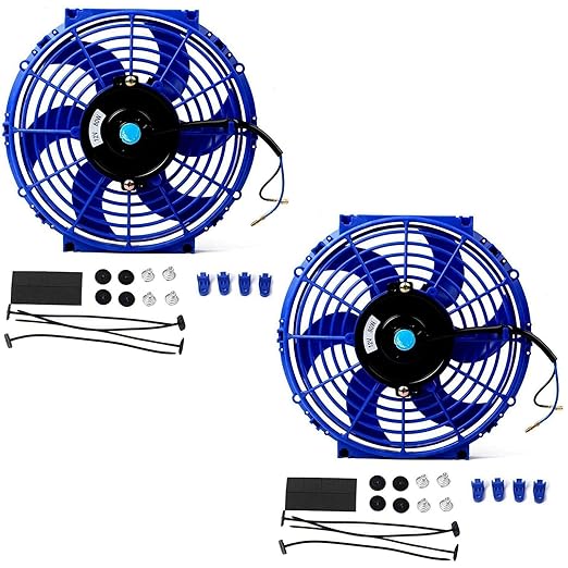 2PCS 10 inch Slim Fan Push Pull Electric Radiator Cooling 12V 80W Mount Universal Kit Blue