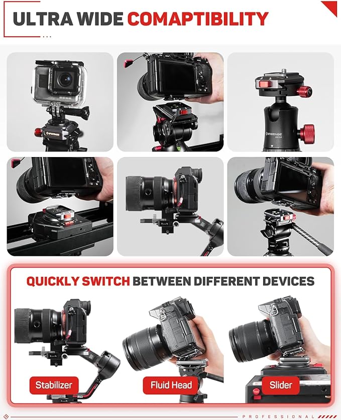 IFOOTAGE Action Camera Adapter Quick Release, Aluminum Tripod Mount Adapter, Quick Release Plate Compatible with GoPro/DJI Action Camera, Q38-RS