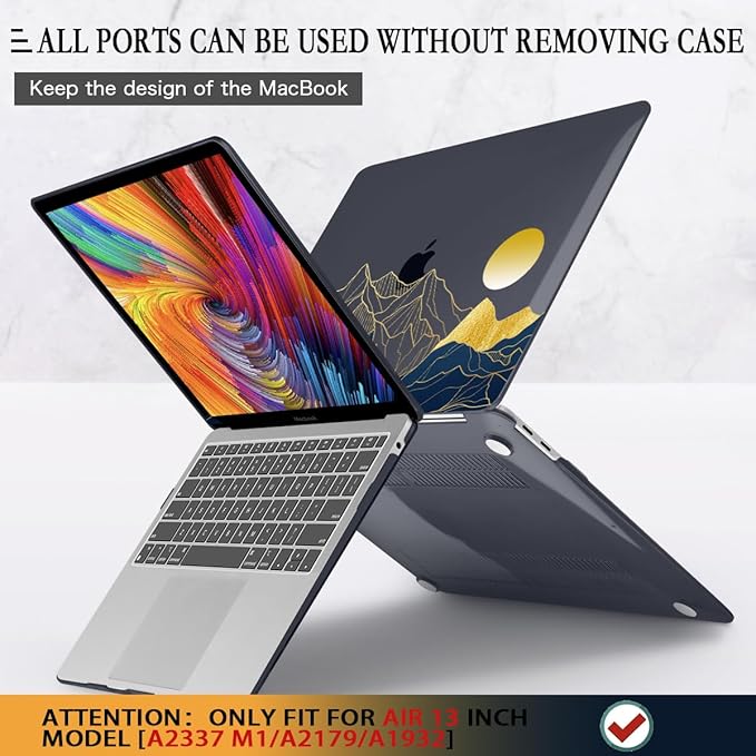 CISSOOK for MacBook Air 13 Inch Case A2337 M1 A2179 A1932 Model 2021-2018 Released, 13 inch Hard Shell Cover with Keyboard Cover for MacBook Air 13 M1 Case with Touch ID - Mountain & Raised Sun