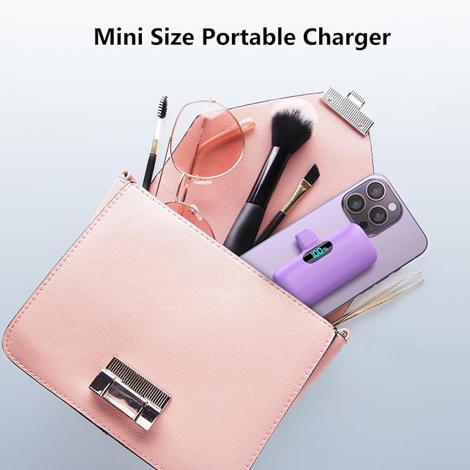 [2 Pack] Samll Portable Charger for iPhone 16/15 Series, 5000mAh 3A PD USB C Power Bank, Mini LCD Display Battery Pack Compatible with iPhone 16/16 Plus/16 Pro/15 Pro Max,Samsung,Android/Moto/LG etc