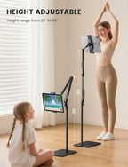 Floor Tablet Stand Phone Holder - Lamicall [55" Height Adjustable][ Flexible Arm] Multi Angle Tablet Holder, 5lb Weighted Base Bed Mount For 4.7-13" Devices, iPad Pro Air Mini, Kindle, Tabs, E-Readers