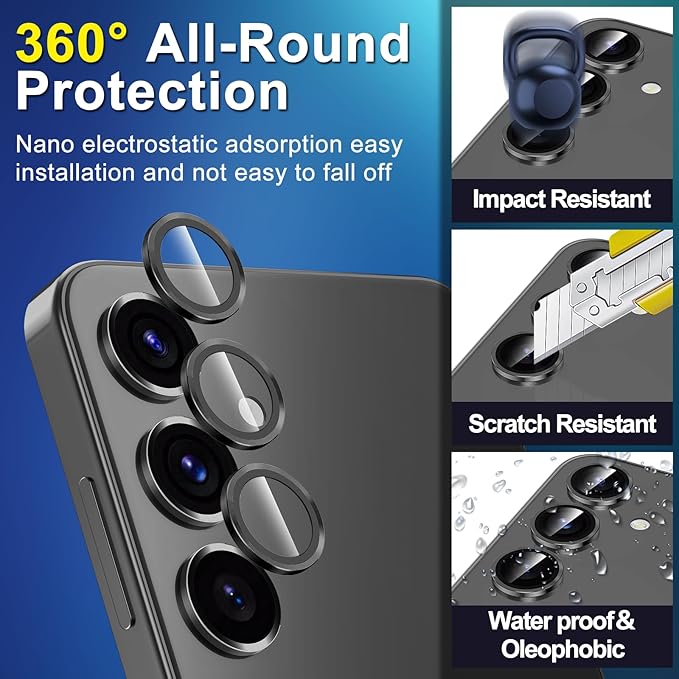for Samsung Galaxy S24 FE Camera Lens Protector, Individual Metal Ring Tempered Glass Lens Cover, [Strong Adsorption] Scratch Resistant Ultra-Thin HD Clear Lens Cover, 1 Set-Black