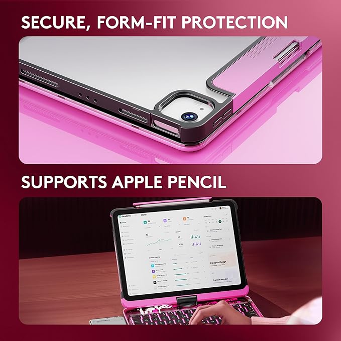 GUSGU for iPad Air 11 Inch (M3/M2,2025/2024) Transperant Case with Wireless Keyboard, 7 Color Backlight, Trackpad, 360°Rotating Stand for 10.9" iPad Air 5th/4th, 11" iPad Pro 4/3/2/1 Case, Cyberpunk