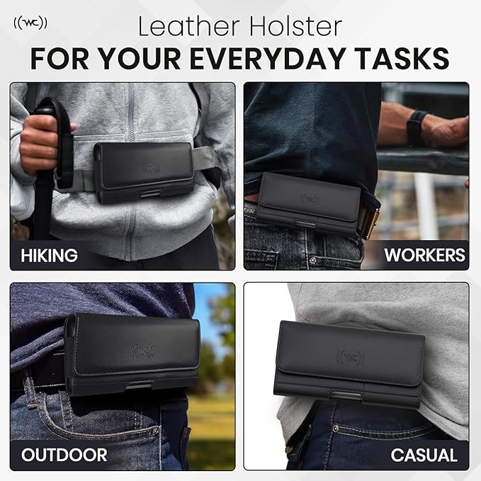 Leather Phone Holster for iPhone 17 Pro, 17, 16 Pro, 16e, 15, 15 Pro, 14, 13, 12, 11, X, XR, XS – Belt Clip Case Pouch for Men & Women | Magnetic Closure | Fits with Protective Cover