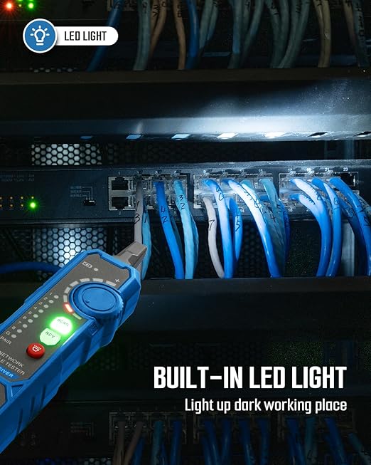 TESMEN TLP-900AR Network Cable Tester, Multi-Function Cable Tracer with Pairing, Continuity, QC&NCV, RJ11 RJ45, for CAT5/6/POE/STP, Suitable for Ethernet, Telephone, Wire Maintenance and Sorting-Blue